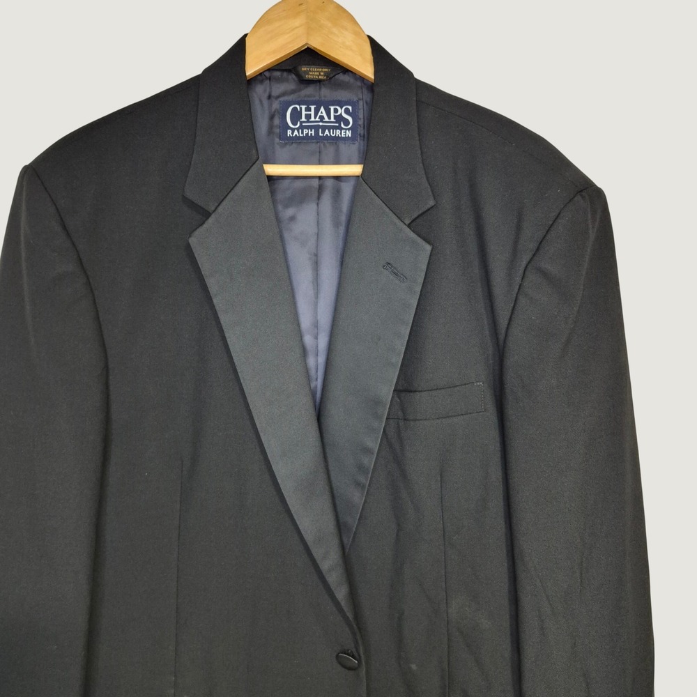 Chaps Ralph Lauren Tuxedo Jacket Mens 42L Black Wool Peak Lapel Formal Classic